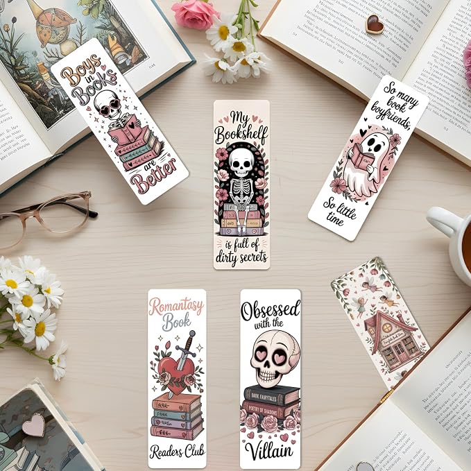 Dark Romance Bulk Bookmark for Women, 120 Pcs Cute Skull Dragon Paper Bookmarks Gift for Book Lovers, Romantasy Reading Accessories Creative Gifts for Men Teachers