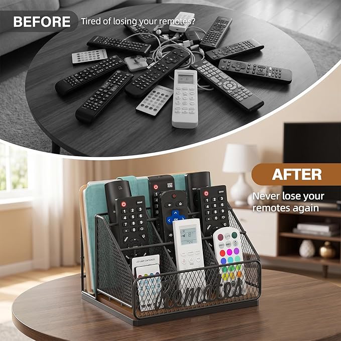 Remote Control Holder, 9-Slot TV Remote Holder for Table, Universal Farmhouse Remote Caddy Large Size Design for Living Room Bedroom Office, No Assembly Required
