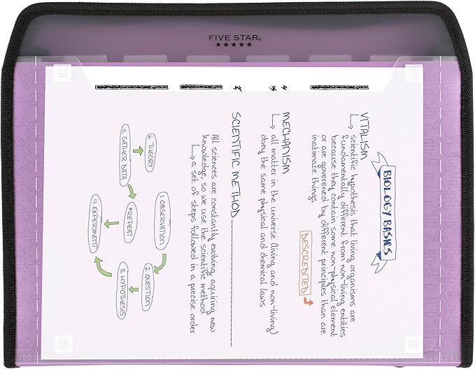 Five Star Expanding File Organizer + Study App, 7-Pocket Accordian File Organizer, Zipper Closure, Holds 8-1/2" x 11" Paper, Amethyst Purple (350099G-ECM)