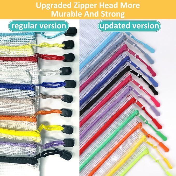 YOPCDJ 12 Mesh Zipper Pouch Bags - 12 Color, 8 Size Classroom Must-Have Storage Solution for School, Board Games, and Office Supplies