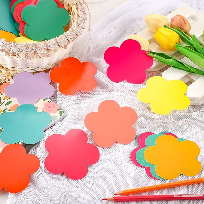 Geyee 108 Pcs Colorful 3.5 Inch Flower Cutouts Paper Spring Summer Bulletin Board Decorations Flowers Die Cut for Crafts DIY Teachers School Office Chalkboard Wall Decor