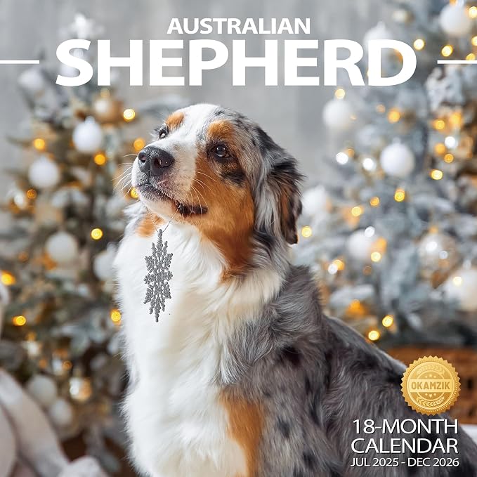 2025-2026 Wall Calendar Australian Shepherd Planner Calendar, Hangable Monthly Wall Calendar with Large Blocks for Organizing & Planning, Academic Schedule, Home, Office & family, Thick & Sturdy Paper (12"x24" Open)