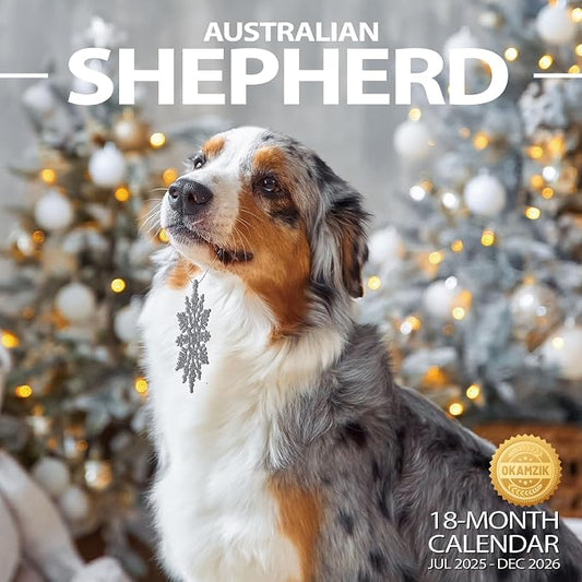 2025-2026 Wall Calendar Australian Shepherd Planner Calendar, Hangable Monthly Wall Calendar with Large Blocks for Organizing & Planning, Academic Schedule, Home, Office & family, Thick & Sturdy Paper (12"x24" Open)