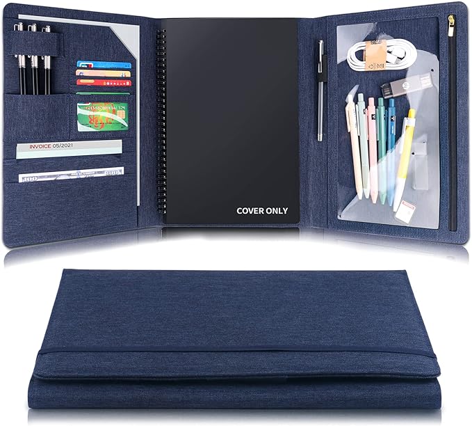 Trifold Planner Cover for Rocketbook Smart Notebook | Fits Letter Size/A4/8.5x11 Inch | Waterproof Portfolio Organizer with File Storage & Accessory Protection (Blue)
