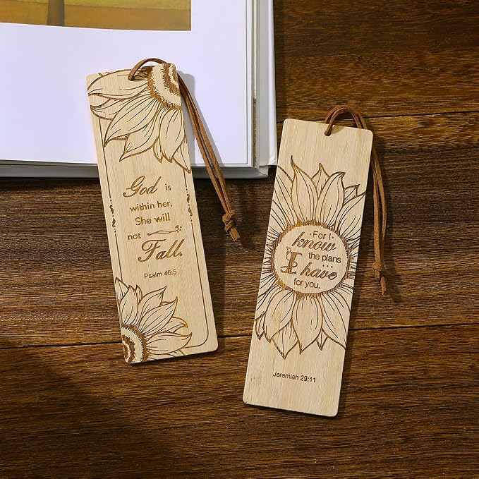 2 Pcs Bible Bookmarks for Women, Sunflower Bamboo Religious Christian Bookmarks Gifts for Women Book Marks for Reading (Sunflower)