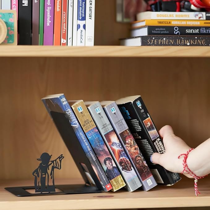 Renovatio Black Metal Bookend – Cute, Unique, Geeky Decor for Home, Office & Kids Room – Heavy Duty, Non-Slip Minimalist Bookends for Shelves – Master