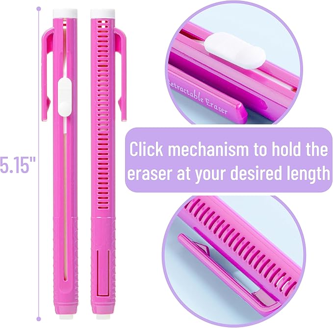 Mr. Pen- Retractable Mechanical Eraser Pens, 6 Pack, Ice Cream Colors, Latex-Free Precision Pencil Erasers for Artists, Students, Drawing, Sketching & Drafting