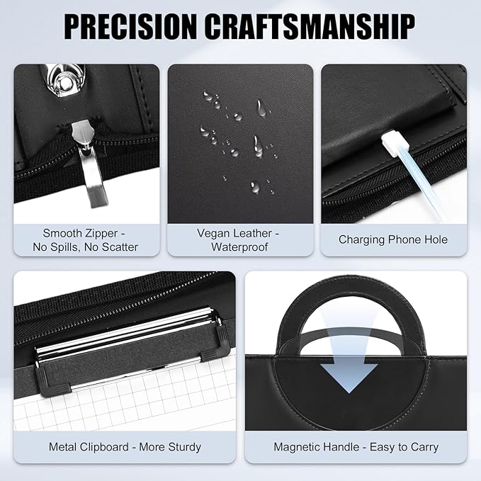 Portfolio Binder 3 Ring Includes Pen and 5 Dividers with 10 Pockets, Padfolio Organizer with Magnetic Handle for Men and Women, Includes A4 Notepad for Business, School, Work