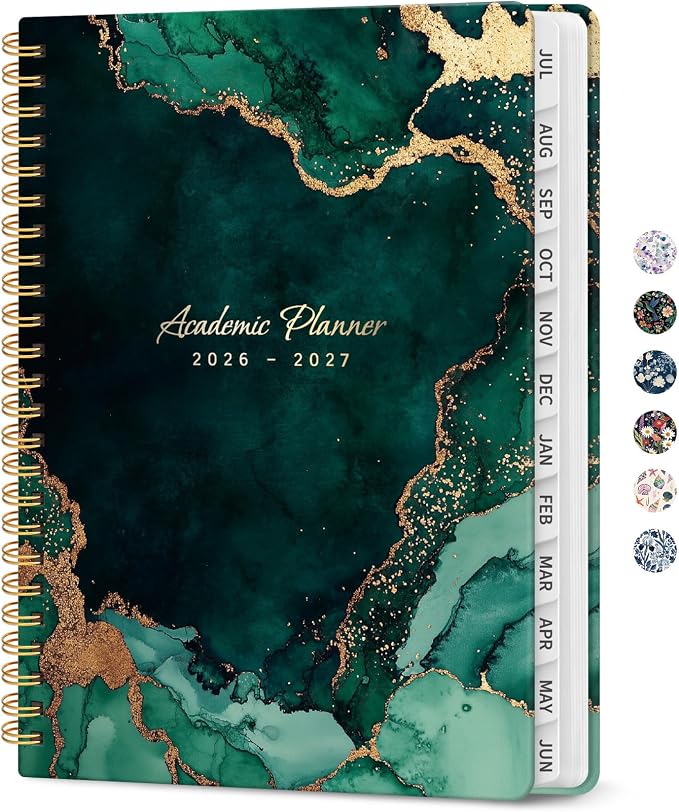 Planner 2026–2027, Academic Year Monthly & Weekly Calendar Book, Jul 2026–Jun 2027, Hardcover Organizer with Tabs, Student & Teacher Planner, 6.3" x 8.5", Emerald Drift