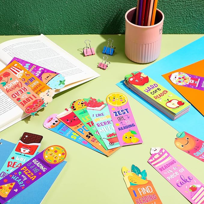 Lincia 60 Pcs Scratch and Sniff Scented Bookmarks Bulk Assorted Fruit Food Theme Smelly Bookmarks Gift for Fruit Lover 20 Styles
