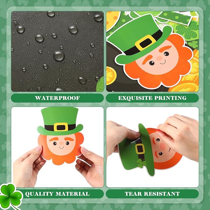 Pasimy St. Patrick's Day Bulletin Board Decorations Set Shamrocks Gold Coin 3D Rainbow Paper Cutouts Lucky Clover Bulletin Board Borders for Green Irish Holiday School Home Wall Decor(Leprechaun)