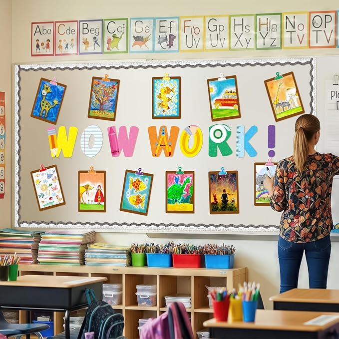 Mooliwe 139 Pcs Student Work Display Bulletin Board Composition Notebook Paper Classroom Decoration Wow Work Cutouts with Clipnames Display Classroom Wall Decor for Teachers Back to School Supplies