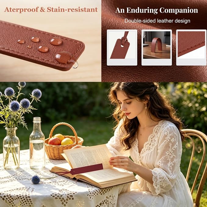 8 Pcs Double-Sided Leather Bookmarks with Tassel, Handmade Stitched Book Marks for Reading, Thin Classic Page Markers, Gifts for Book Lovers, Teachers, Students, Men Women Readers