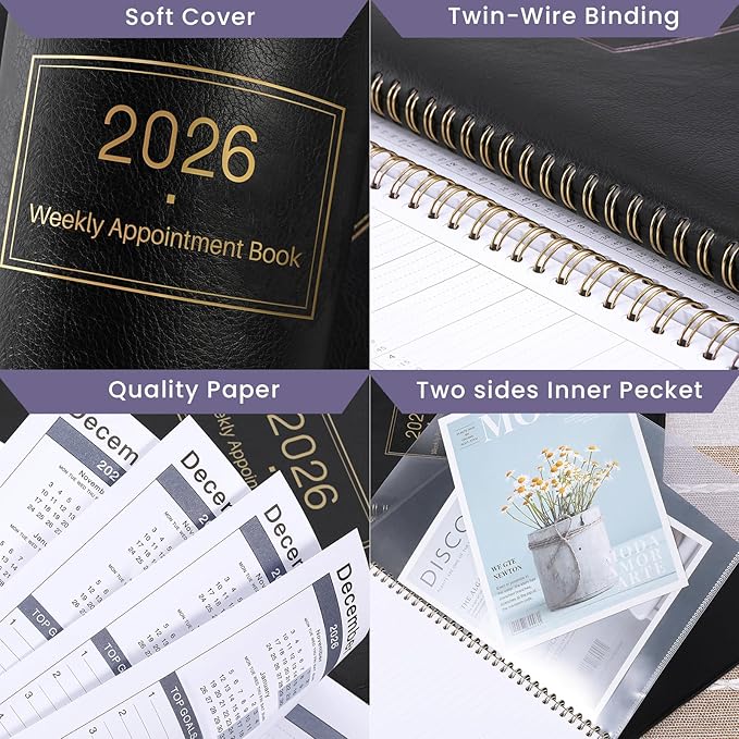 Appointment Book 2026 - Daily Planner, Large Planner Weekly Monthly Appointment Book 2026, 8.5" x 11", Jan 2026- Dec 2026 Planner with 15-Minute Interval - Black