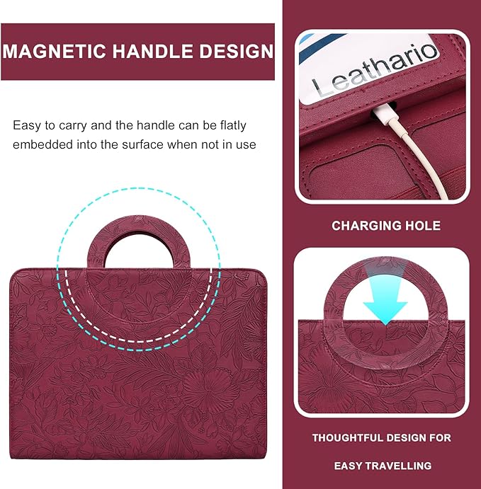 Leathario Portfolio Binder, Includes 5 Folder Index Dividers, 13 Inch Tablets Organizer with Handle, Vegan Leather A4 Padfolio, Multi-Pocket Notepad Business Planner Professional Document