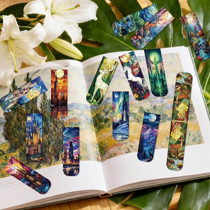 Fantasy Stained Glass Magnetic Bookmarks - Wxiben 30 Pcs Dark Romance Bookmarks Magnets for Reader Romantasy Inspired Book Mark Magnetic Page Clips Gift for Women Book Lovers Students Teacher Bookish
