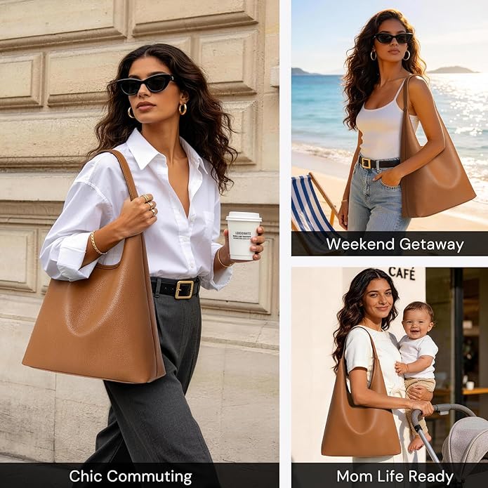 Hobo Bag for Women, Large Slouchy Shoulder Bag, Soft Vegan Leather Everyday Tote Purse, Stylish Handbag Fits 13.6'' Laptop