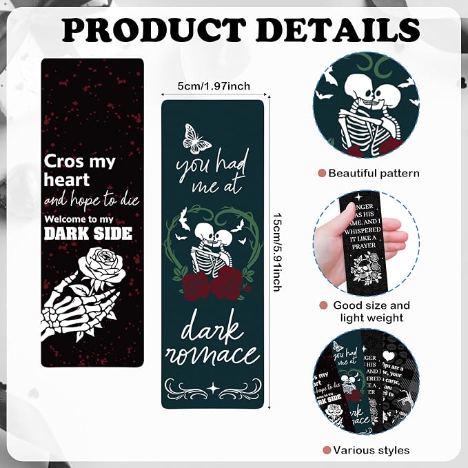 120 Pcs Dark Romance Bookmarks, Gothic Skeleton Paper Bookmarks Bulk for Women, Flower Dark Romance Merch Bookmark for Book Lovers Bookish Office Worker Gift