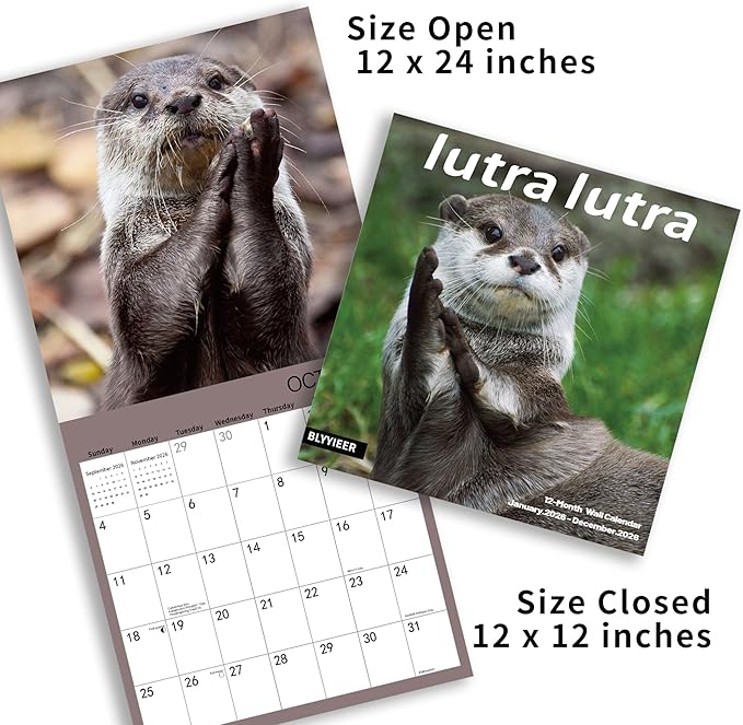 2026 Wall Calendar,Lutra Lutra Monthly Wall Calendar, 12" x 24" Open,Family Planner Calendar Organizer with funny Lutra Lutra Images