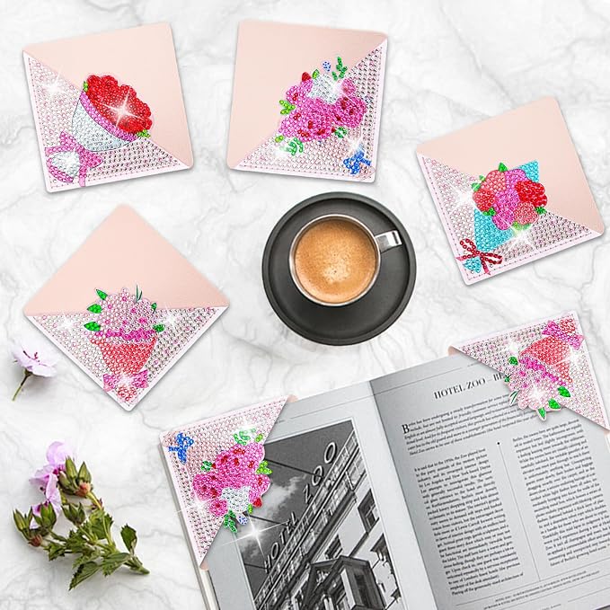 4 Pcs Diamond Painting Bookmark, Flower DIY Corner Book Makers for Adults Book Lovers, Diamond Art Beginners, Small Diamond Art Kits, Art Crafts Supplies Gift for Girls (Flower Valentine)