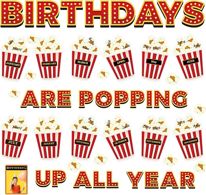 Loneliness 66PCS Popcorn Birthday Bulletin Board Set Classroom Decorations Popcorn DIY Photo Crafts Cutouts for Students Kindergarten Classroom Office Wall Back to School Decor Carnival Party Supplies