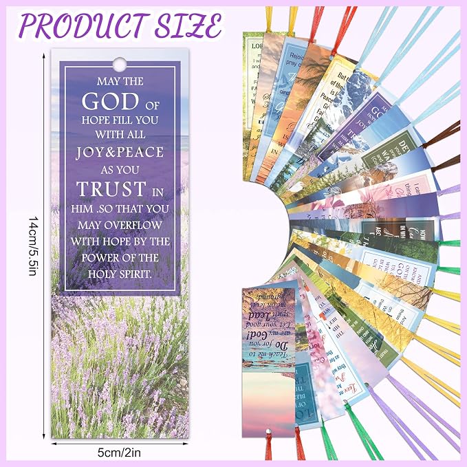 Spakon 120 Pcs Landscape Bible Verse Inspirational Bookmarks Scripture Christian Motivational Bookmarks Encouragement Verse Page Marker with Colorful Ribbons Gifts for Women Men Church Office Supplies