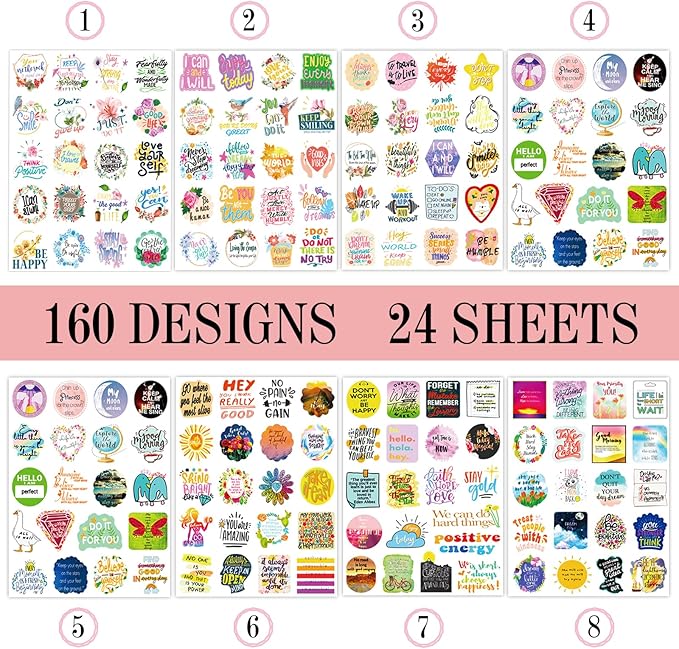 480 Pieces Inspirational Quote Daily Planner Stickers for Women Journaling Calendar Scrapbook Stickers Aesthetic 24 Sheets Motivational Waterproof Sticker for Kids Teachers Water Bottle