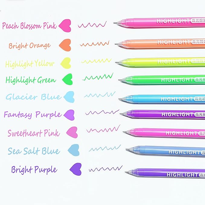9 Colored Gel Pens Set, 0.6mm Fine Point for Black Paper & White Paper, Pens for Journaling, Adult Coloring Books, Bible, Drawing, Note Taking, Art & Journaling Supplies (Highlights Color)