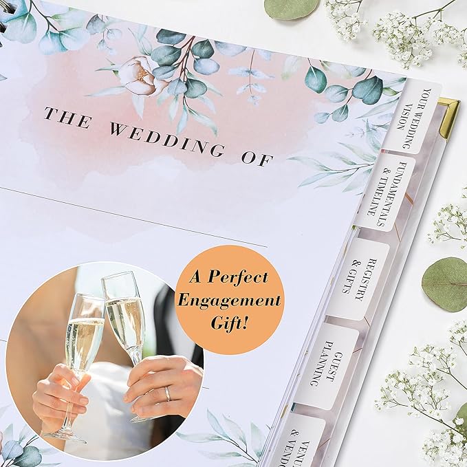 Wedding Planner Book and Organizer for Bride, Wedding Planning Binder with Tabs, Checklists, Countdown Calendar & Pocket, Engagement Unique Gifts for Couples, Bridal Wedding Planners Essentials