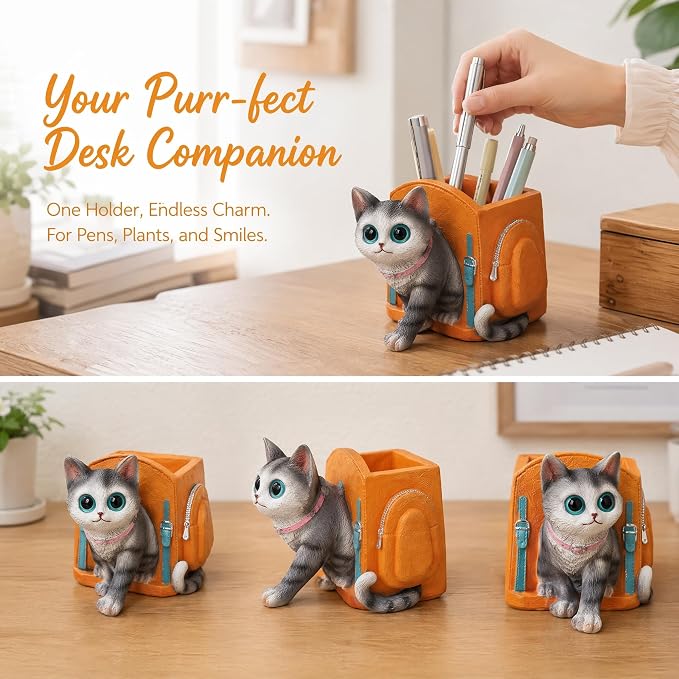 Cute Lucky Cat Pen Holder for Desk, 2026 New Cat Pencil Holder, Cat Lover Gifts for Women, Cat Desk Accessories Decor for Home Office School, Gifts for Cat Lovers