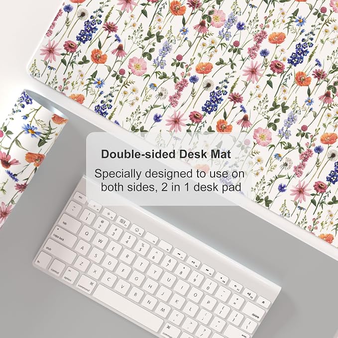 Colorful Star Large Mouse Pad, Watercolor Floral Desk Mat Office Supplies, Waterproof Faux Leather Big Gaming Mousepad for Women Girls, Flowers Desk Pad Home Office Décor Accessories 31.5" x 15.7"