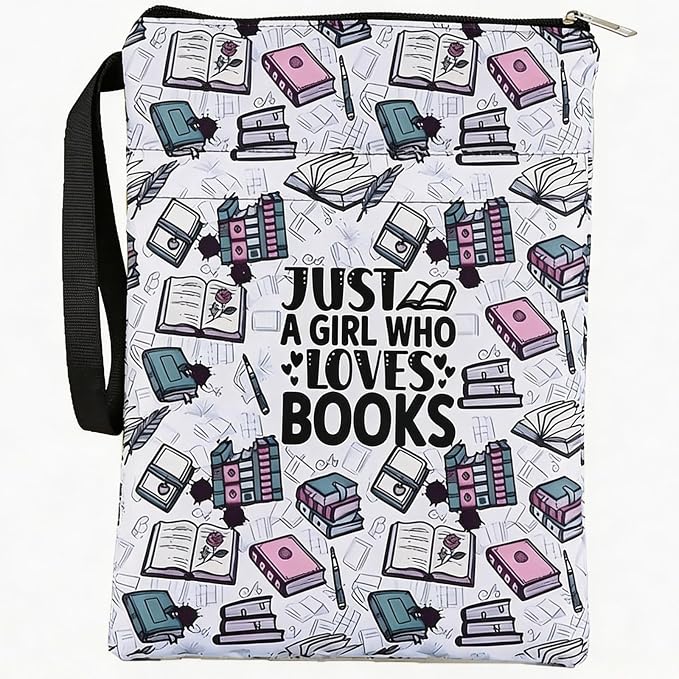 Book Sleeve with Zipper, Book Protector Pouch for Book Lovers, Fabric Book Cover with Front Pocket for Hardcover & Paperback, Travel Case Reading Accessories, Graduation Gift Bookish Gifts
