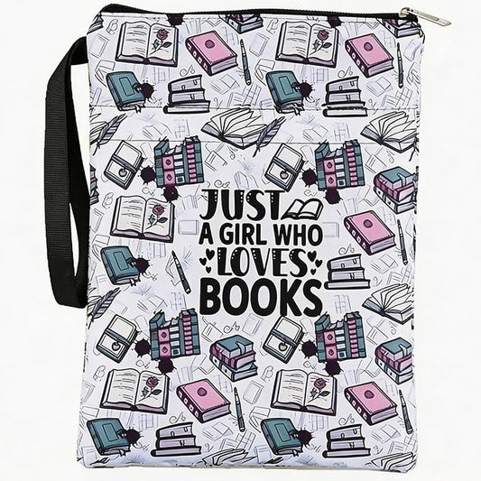 Book Sleeve with Zipper, Book Protector Pouch for Book Lovers, Fabric Book Cover with Front Pocket for Hardcover & Paperback, Travel Case Reading Accessories, Graduation Gift Bookish Gifts