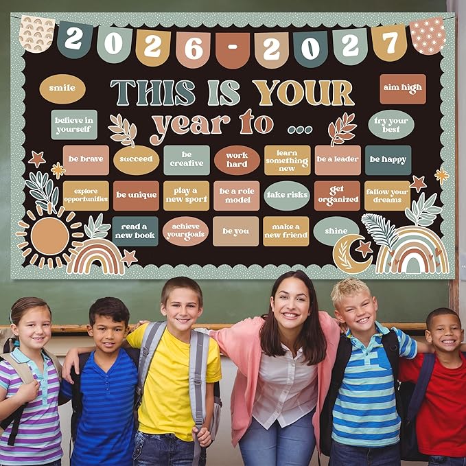 Classroom Bulletin Board Set Boho Motivational This is Your Year Decoration Retro Boho Inspirational Reading Welcome Back to School Bulletin Board Cutouts for Office Chalkboard Wall Door Decor Supply