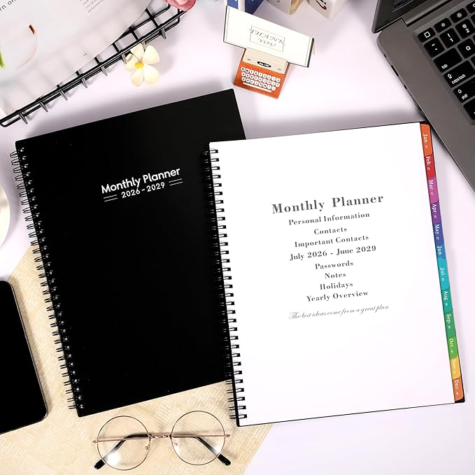 2026-2029 Monthly Planner - 3 Year Planner 2026-2029, JUL 2026 - JUN 2029, 36 Months Calendar Planner, 9" x 11", 3 Year Monthly Planners 2026-2027 with Colorful Tabs, Pocket, Notes - Black