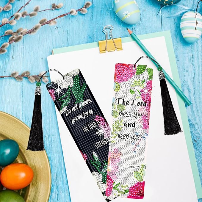 8PCS Diamond Painting Art Bookmarks,Cute Acrylic Bookmarks Crafts Kits Gifts with Pendants for Adult Women Book Lovers (Bible)