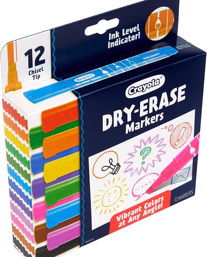 Crayola Take Note Dry Erase Markers for School (12ct) Teacher Classroom Supplies, Chisel Tip Whiteboard Markers, Spring Crafts, Low Odor