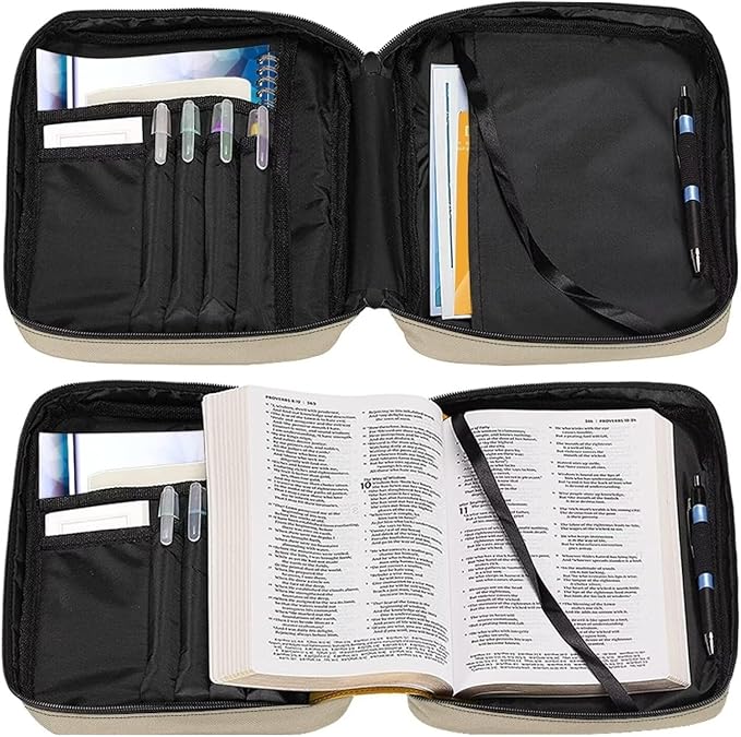 Suobstales Cross Lily Print Bible Covers for Women Men Bible Case Bible Bag and Tote Bible Accessories with Handle and Zippered Pocket Carrying Book Case