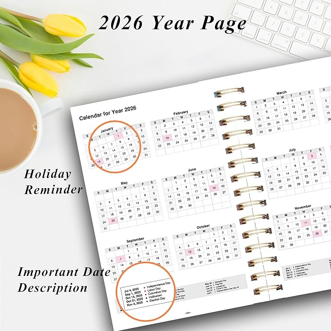 2026 Weekly and Monthly Planner, From January 2026 to December 2026, 5.5" x 8.5" Daily Planner for Productivity, Goal Setting & Time Management, Organizer for Work & School - Orange Hard Cover