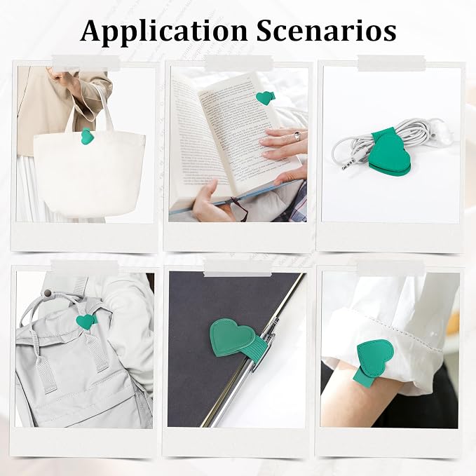 2Pcs Magnetic Leather Heart Bookmarks with Pen Holder, Cute Book Markers Clip with Gift Box, Reading Accessories for Book Lovers Women Teachers Students, Teal