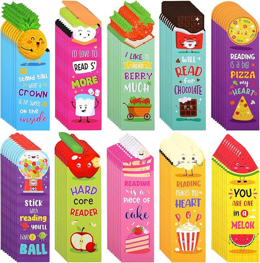 Eersida 90 Pieces Scratch and Sniff Scented Bookmarks Fruit Food Theme Sayings Bookmarks Sayings Assorted Cute Scented Gifts for Learning Reading Rewards Food Lovers, 10 Styles(Classic)