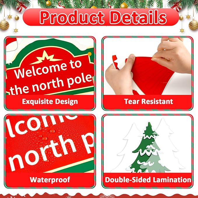 Christmas Bulletin Board Decoration Set North Pole Sign Classroom Decorations Santa Reindeer Xmas Elk Snowflakes Paper Cutouts for Winter Holiday Party School Classroom Home Chalkboard Wall Decor
