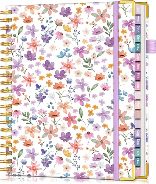 Academic Planner 2026-2027, 18 Months Weekly and Monthly Hardcover Planner, July 2026 - December 2027, 8.5" x 11" A4 Large Daily Calendar Planner Book with Tabs, Spiral College School Agenda Organizer for Student Teacher, Floral Purple