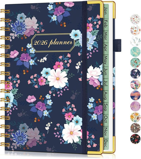 2026 Planner, Hardcover Weekly and Monthly Planner for Women, January 2026 - December 2026, Spiral Yearly Agenda Organizer Book 2026 with Tabs, Daily Calendar Planners for School Work Home, A5 (5.75" x 8.38"), Vintage Flower
