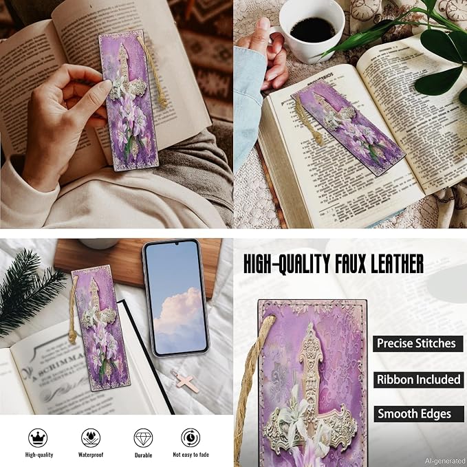 Lotusorchid Cross Lily Bible Cover with 2 Book Marks, Purple 2XL Bible Case and Carrying Bag for Women's Bible Study Accessories