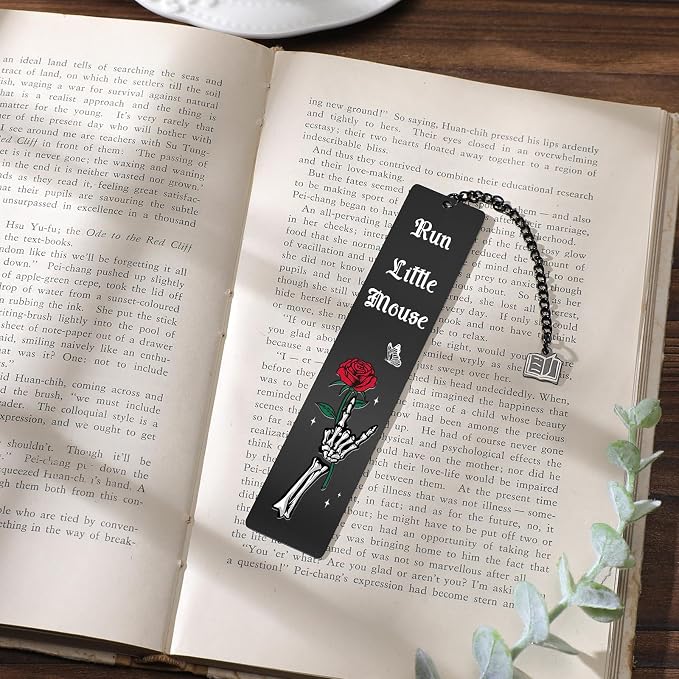 Dark Romance Merch Bookmark - Smut Metal Book Marks for Reading Lover Women Funny Smutty Page Maker Run Little Mouse Accessories with Pendant for Readers Bookish Adult Birthday Christmas