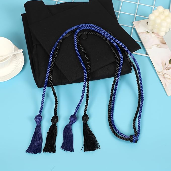 Graduation Double Honor Cords with Tassels Braided Academic Ropes for High School College Ceremony 68 Inch (Royal Blue+Black)