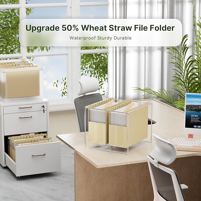 XINGIA 4 Inch Hanging File Folders Letter Size,6 Pack Extra Capacity Hang Folders for File Cabinets,Wheat Straw Expanding File Folders Hanging with Tabs,Designed for Bulky Files,Medical Charts