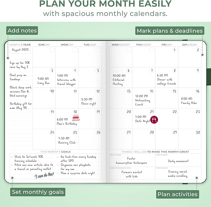Clever Fox Planner Schedule – Undated Weekly & Monthly Life Planner with Time Slots, Appointment Book & Daily Organizer, A5 (Forest Green)
