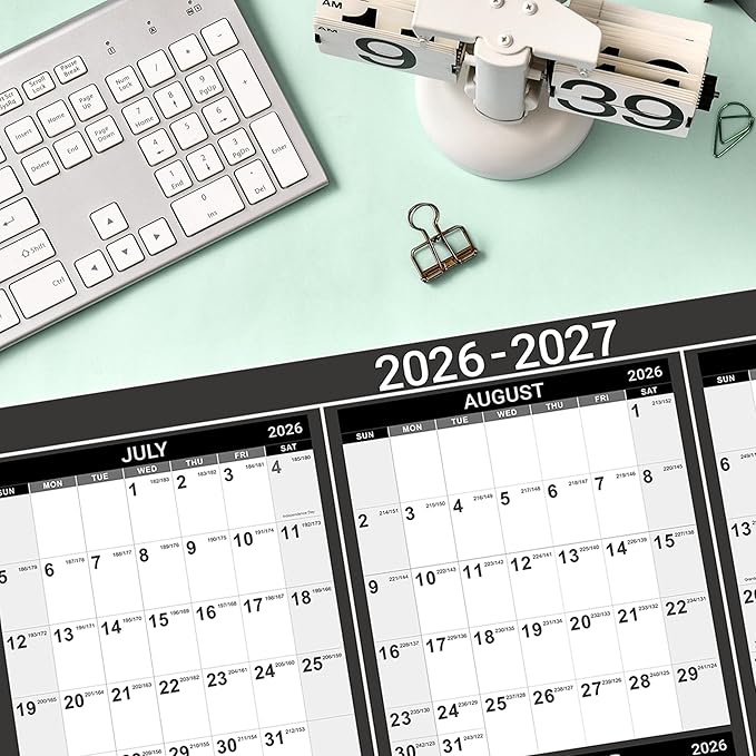 2026-2027 Yearly Wall Calendar - Calendar 2026-2027, July 2026 - June 2027, 34.4" x 22.8"(Open), Yearly Wall Calendar 26-27, Vertical Layout, Double-Sided Round Stickers, Large Calendar - Black